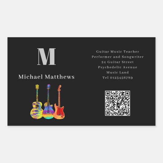 ギター先生音楽レッスンQRコード 長方形シール (正面)
