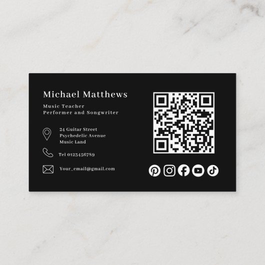 ギター先生QRコードとソーシャルメディアカスタム 名刺 (裏面)