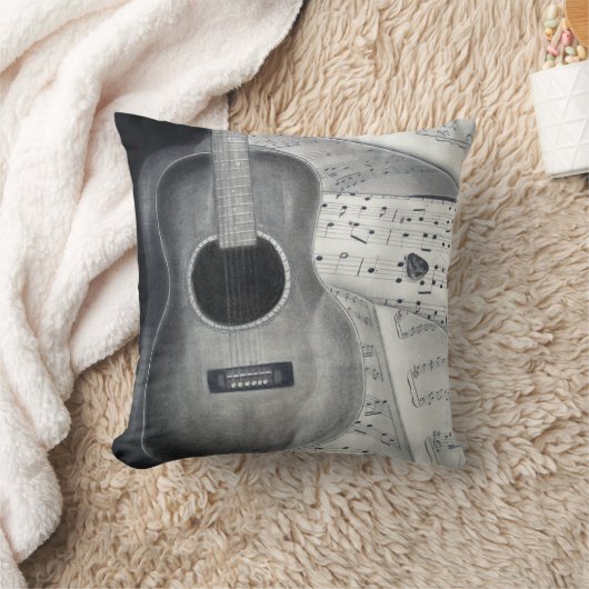ギター及び楽譜の枕 クッション (ブランケット)