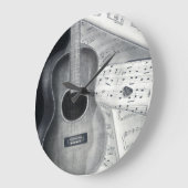 ギター及び楽譜の柱時計 ラージ壁時計 (傾斜)