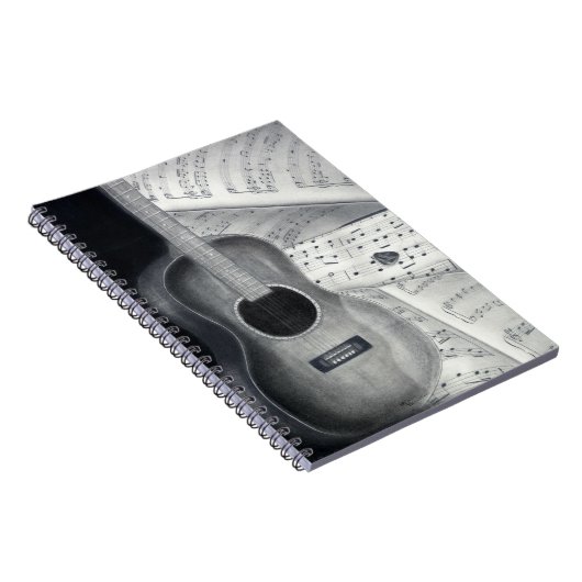 ギター及び楽譜の螺線形ノート ノートブック (右側)