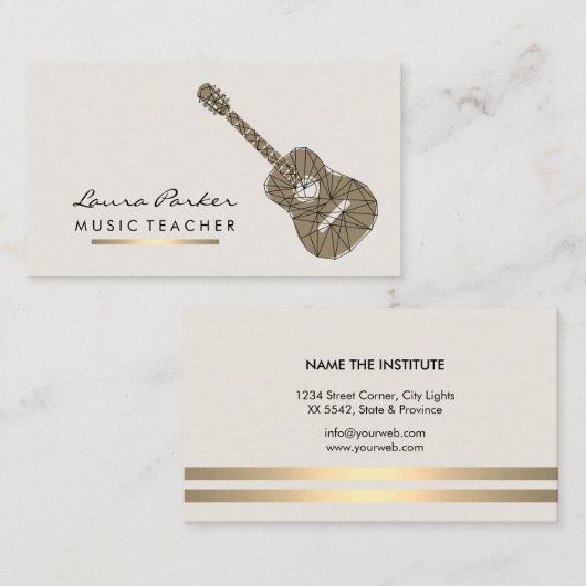 ギター奏者の楽器の音楽の先生の金ゴールド 名刺 (正面/裏面)