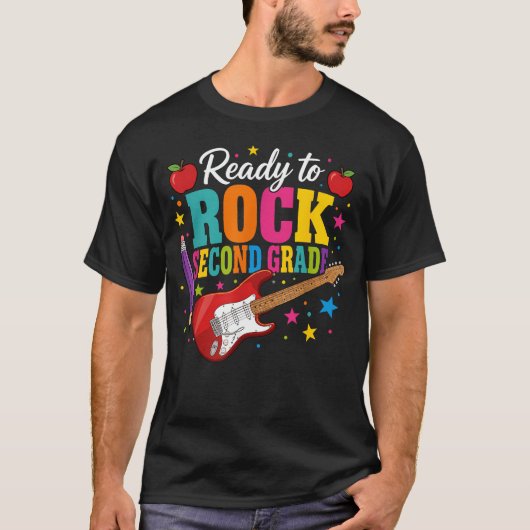 ギター好きな小学2年生の男の子 女の子に ロックンロール バッグ Tシャツ (正面)