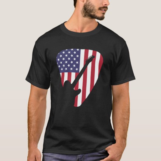 ギター好き |アメリカ国旗のギター Tシャツ (正面)
