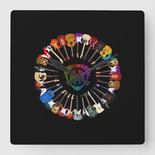 ギター好き | Guitar Variety スクエア壁時計 (正面)