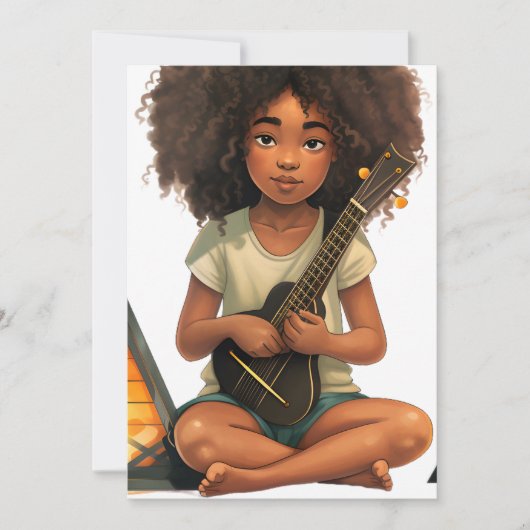 ギター弾く黒い女の子の魔法 メラニンたっぷりの茶色の肌の女の子たち 招待状 (正面)