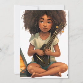 ギター弾く黒い女の子の魔法 メラニンたっぷりの茶色の肌の女の子たち 招待状