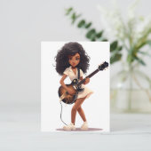 ギター弾く黒髪の少女の魔法 メラニンたっぷりの褐色肌の女の子たち ポストカード (スタンド正面)