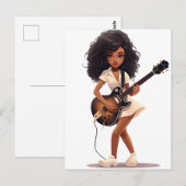 ギター弾く黒髪の少女の魔法 メラニンたっぷりの褐色肌の女の子たち ポストカード (正面/裏面)
