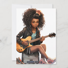 ギター弾く黒髪の少女の魔法 メラニンたっぷりの褐色肌の女の子たち 招待状
