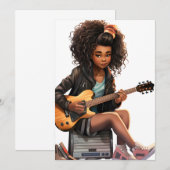 ギター弾く黒髪の少女の魔法 メラニンたっぷりの褐色肌の女の子たち 招待状 (正面/裏面)