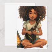 ギター弾く黒髪の少女の魔法 メラニンたっぷりの褐色肌の女の子たち 招待状 (正面/裏面)