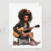 ギター弾く黒髪の少女の魔法 メラニンたっぷりの褐色肌の女の子たち 招待状 (正面/裏面)