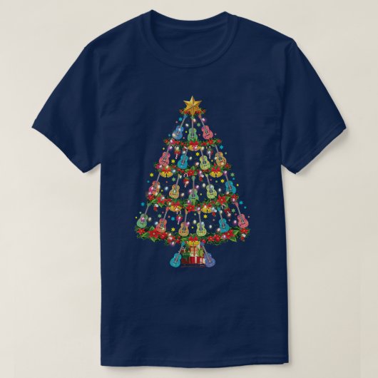 ギター愛好家のクリスマスツリー ギター奏者 ミュージシャン Tシャツ (デザイン正面)