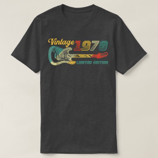 ギター愛好家52歳ヴィンテージ1970限定編集 Tシャツ (デザイン正面)
