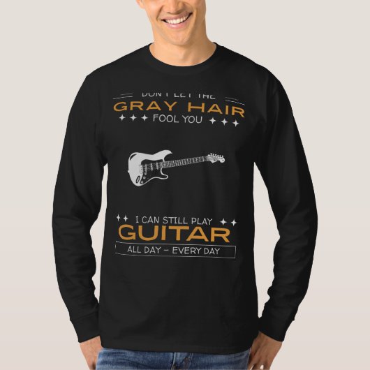 ギター愛好家Tシャツ - 白髪をものともせず、弾き語りを楽しもう! Tシャツ (正面)
