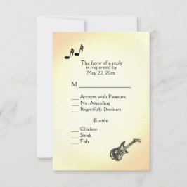 ギター柄イエロー結婚式招待状 出欠カード
