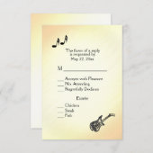 ギター柄イエロー結婚式招待状 出欠カード (正面/裏面)