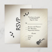 ギター柄 アンティークゴールドの返信はがき（メニュー選択付き） 出欠カード (正面/裏面)