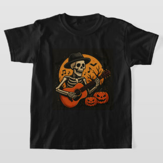 ギター演奏するドクロのハロウィンTシャツ Tシャツ