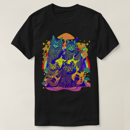 ギター猫サイケデリックと子猫絞り染め Tシャツ (デザイン正面)