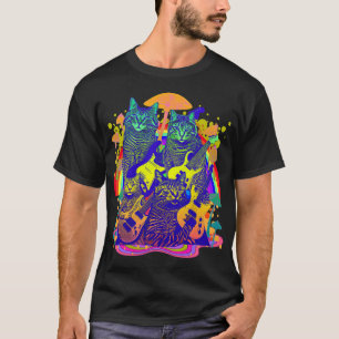 ギター猫サイケデリックと子猫絞り染め Tシャツ