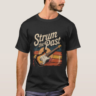 ギター男性へヴィンテージギタリストレトロシュラム Tシャツ