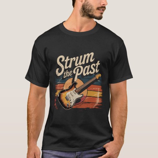 ギター男性へヴィンテージギタリストレトロシュラム Tシャツ (正面)