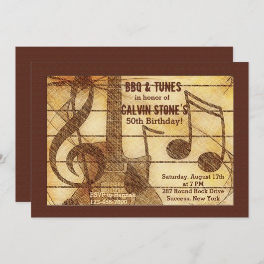 ギター素朴招待状 招待状 (正面/裏面)