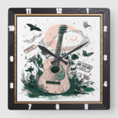 ギター蝶ヴィンテージカセット スクエア壁時計 (正面)