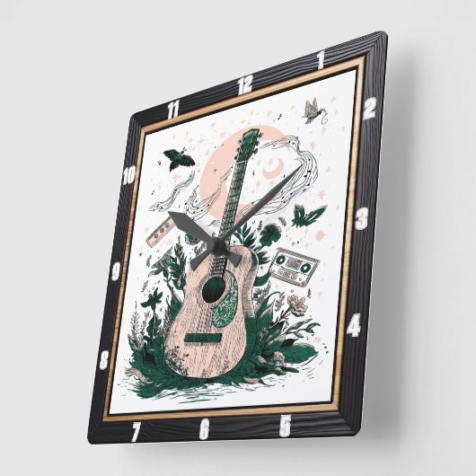 ギター蝶ヴィンテージカセット スクエア壁時計 (傾斜)