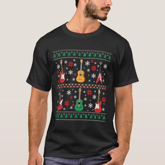ギター醜いクリスマスセーターギターラバーズギター Tシャツ (正面)