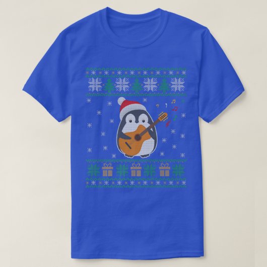 ギター醜いクリスマスセーターペンギンクリスマスファミリー Tシャツ (デザイン正面)