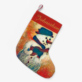 ギター雪だるま パーソナライズされた スモールクリスマスストッキング (正面 (吊り時))