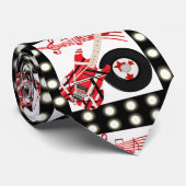 ギター音楽ノートとレコードのプリント ネクタイ (ロール)