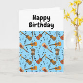 ギター音楽ノートパターン誕生日カード カード (黄色い花)