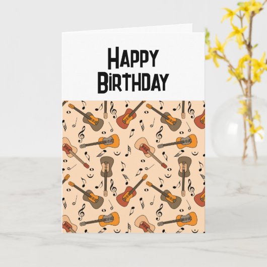 ギター音楽ノートパターン誕生日カード カード (黄色い花)