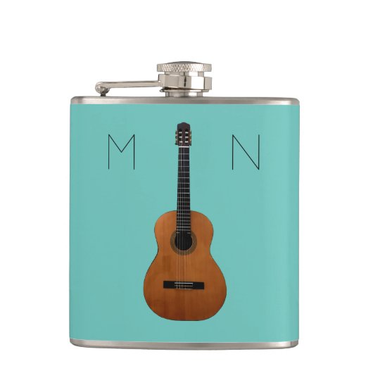 ギター音楽モノグラムトレンディーティール（緑がかった色） パーソナライズされた フラスク (正面)
