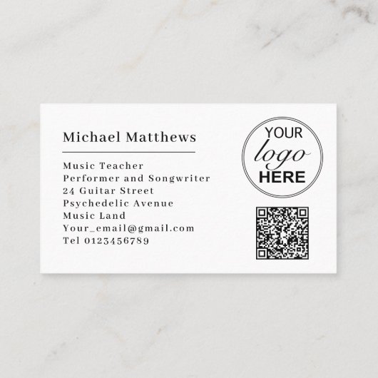 ギター音楽先生カスタムQRコードとロゴ 名刺 (裏面)