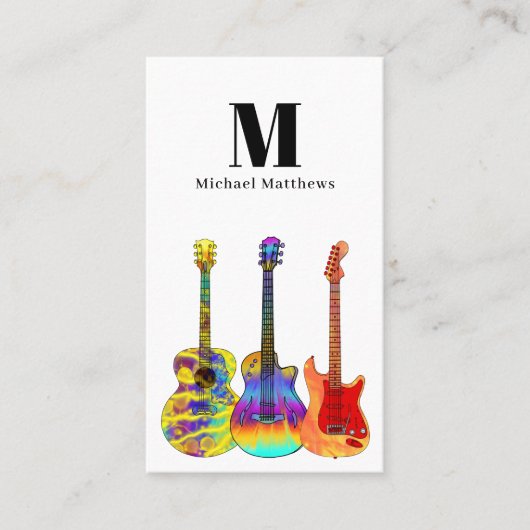 ギター音楽先生カスタムQRコードとロゴ 名刺 (正面)