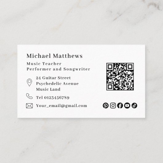 ギター音楽先生QRコードソーシャルメディアカスタム 名刺 (裏面)