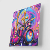 ギター音楽礼拝クロスアート スクエア壁時計 (傾斜)