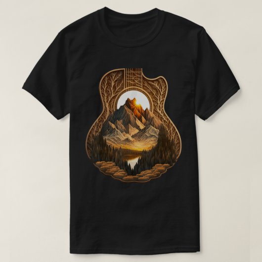 ギター風景音楽好き、アコースティックギター演奏 Tシャツ (デザイン正面)