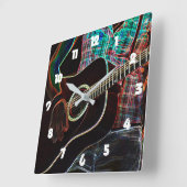 ギター1白い数字wca スクエア壁時計 (傾斜)