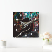 ギター1白い数字wca スクエア壁時計 (ホーム)