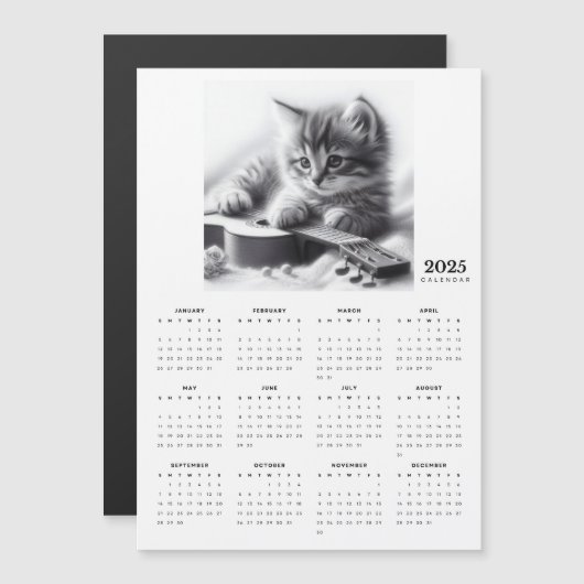 ギター2025のマグネットカレンダーに合わせた子猫 (正面/裏面)