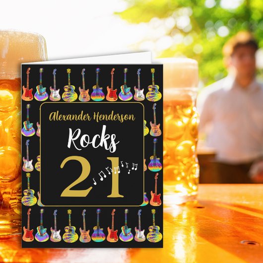 ギター21歳の誕生日ブラックと金ゴールド カード
