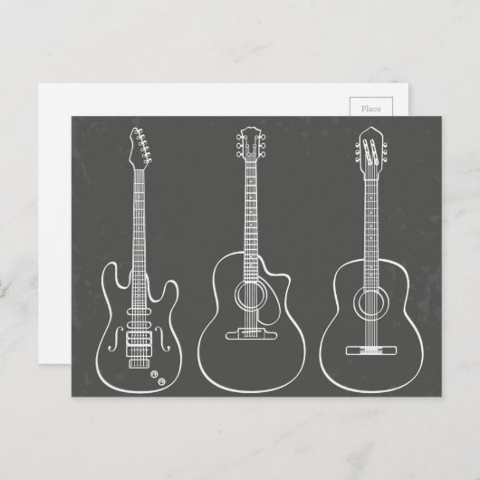 ギター3本のレトログランジミュージック ポストカード (正面/裏面)