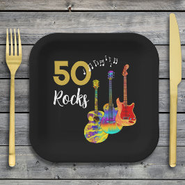 ギター50th誕生日パーティー50ロック ペーパープレート
