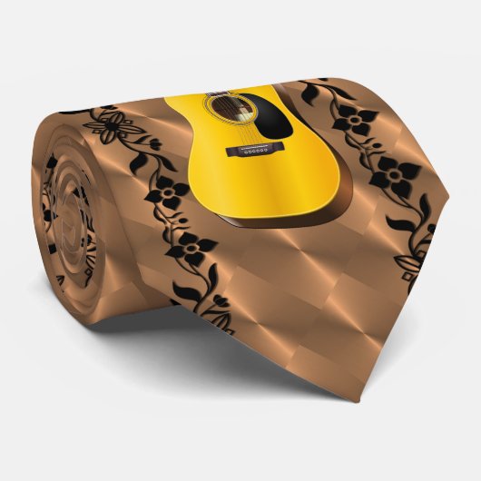 ギター・つる植物・オン・ブラス ネクタイ (ロール)